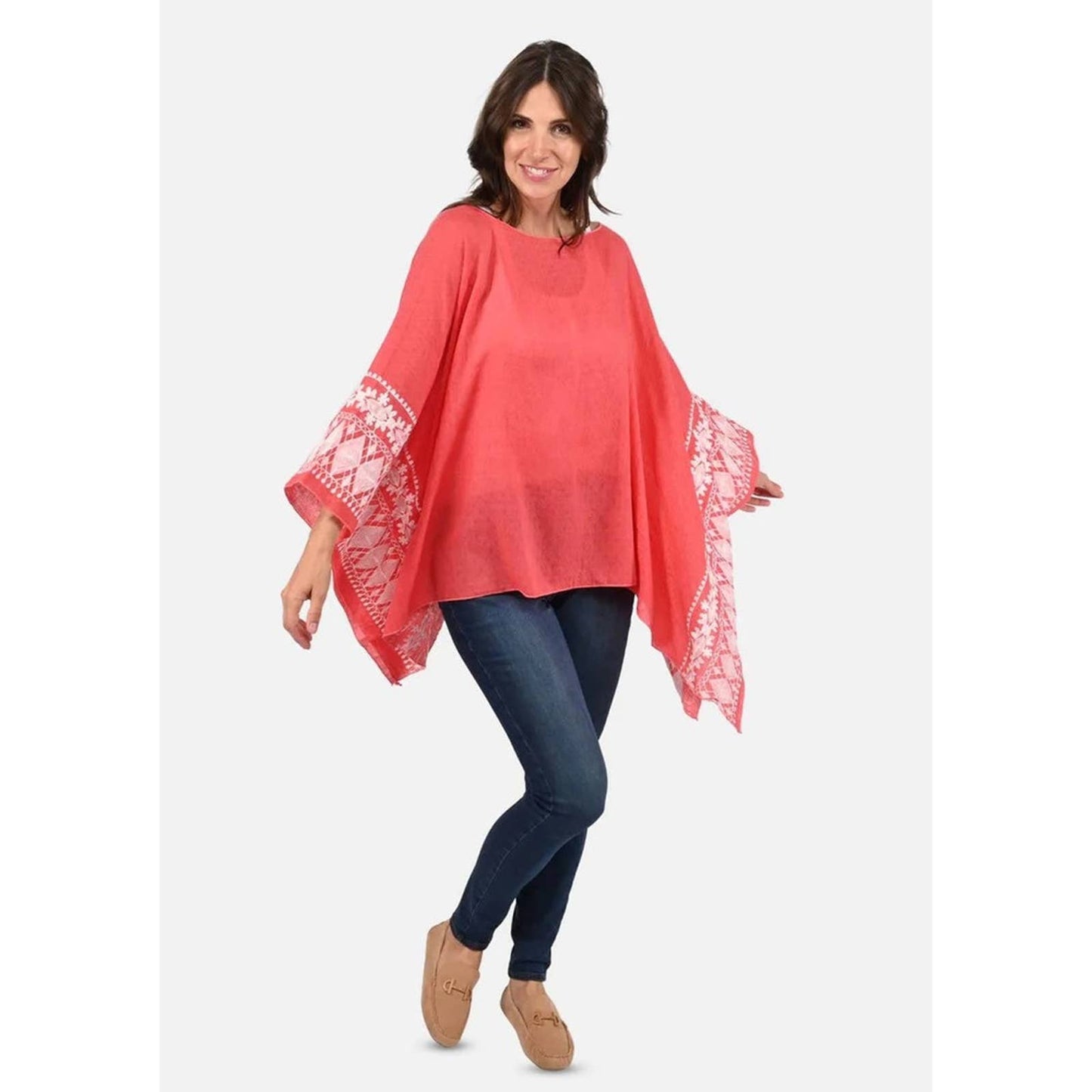  Embroidered Sleeve Boat Neck Kaftan Top - Passion of Essence Boutique