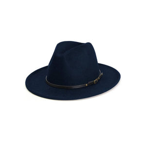 Navy Belt Buckle Trim Wide Brim Felt Hat - Passion of Essence Boutique