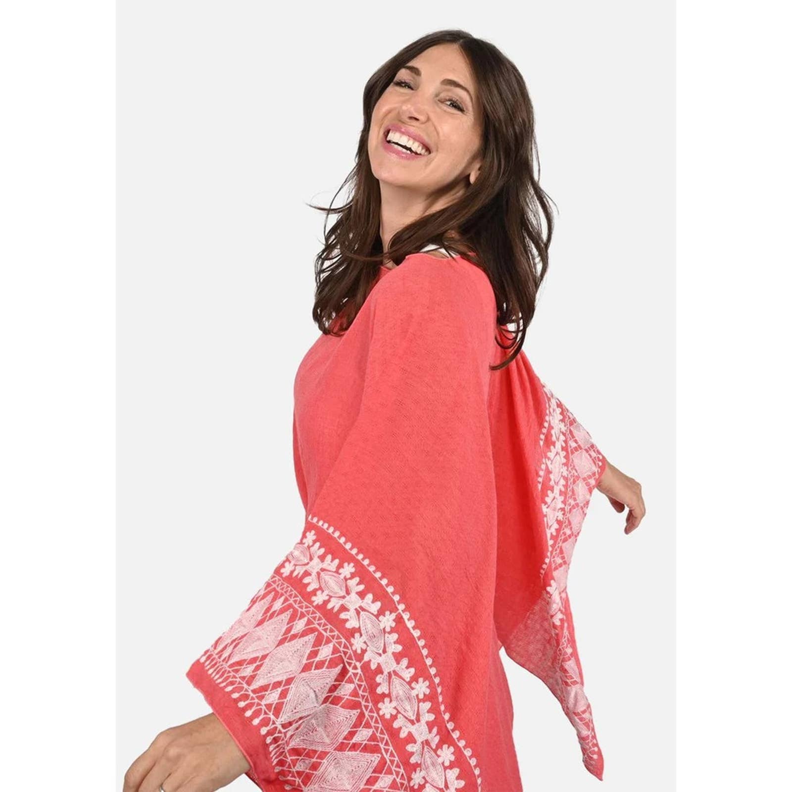 Embroidered Sleeve Boat Neck Kaftan Top - Passion of Essence Boutique