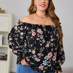 Load image into Gallery viewer, Plus Allover Floral Print Frill Trim Off Shoulder Flounce Sleeve Blouse - Passion of Essence Boutique
