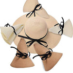 Load image into Gallery viewer, Beige Floppy Beach Straw Hat, Foldable Wide Brim with Bowknot UPF50 - Passion of Essence Boutique
