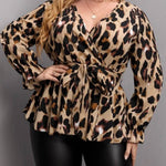Load image into Gallery viewer, Wrap Belted Flounce Sleeve Blouse - Passion of Essence Boutique
