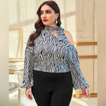 Load image into Gallery viewer, Plus Zebra Print Asymmetrical Neck Bishop Sleeve Top - Passion of Essence Boutique

