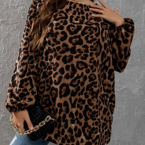 Plus Leopard Print Lantern Sleeve Blouse - Passion of Essence Boutique