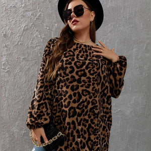 Plus Leopard Print Lantern Sleeve Blouse - Passion of Essence Boutique