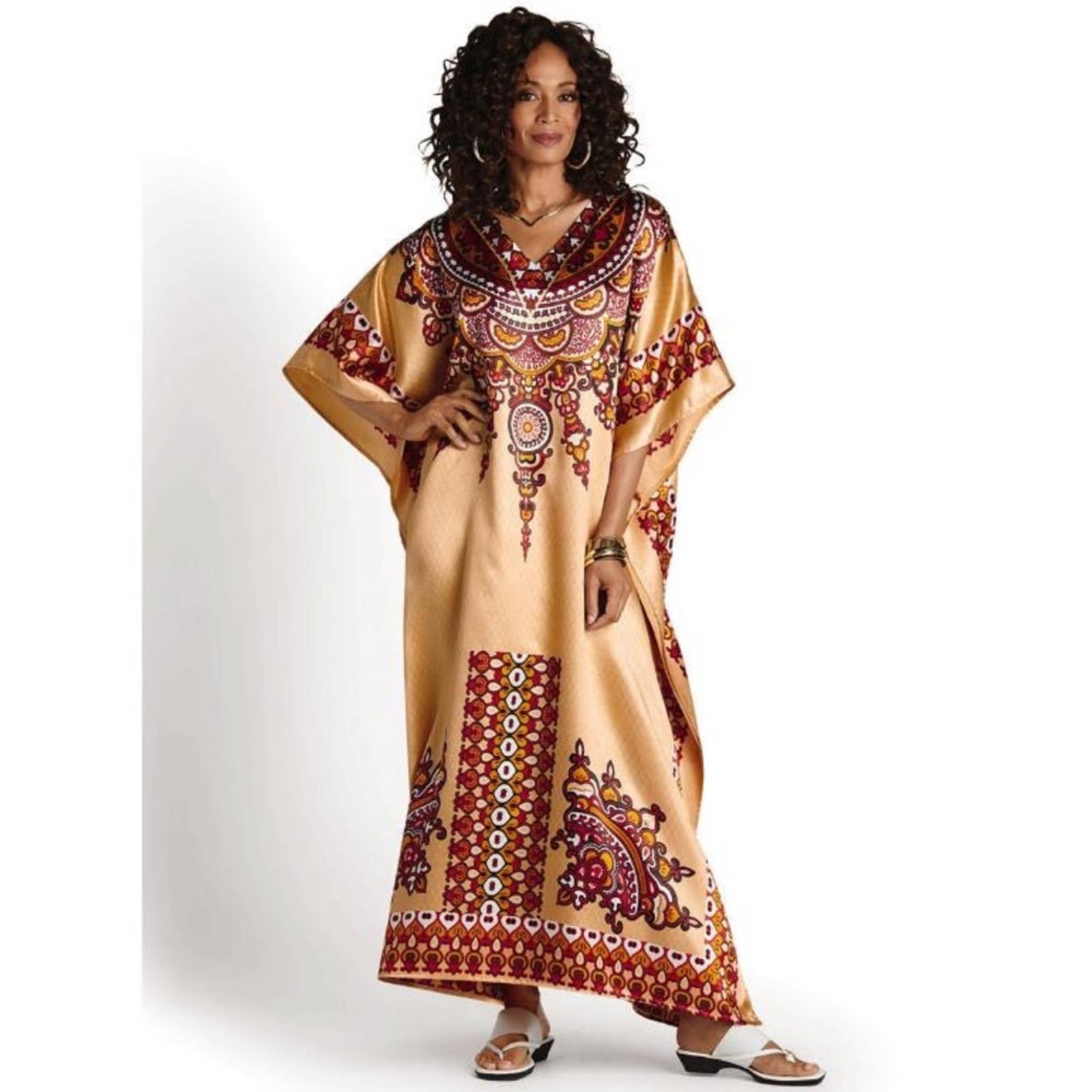 Good Karma Print Silky Long Caftan - Passion of Essence Boutique