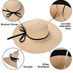 Load image into Gallery viewer, Beige Floppy Beach Straw Hat, Foldable Wide Brim with Bowknot UPF50 - Passion of Essence Boutique
