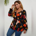 Load image into Gallery viewer, Plus Brush Print Surplice Front Peplum Blouse - Passion of Essence Boutique
