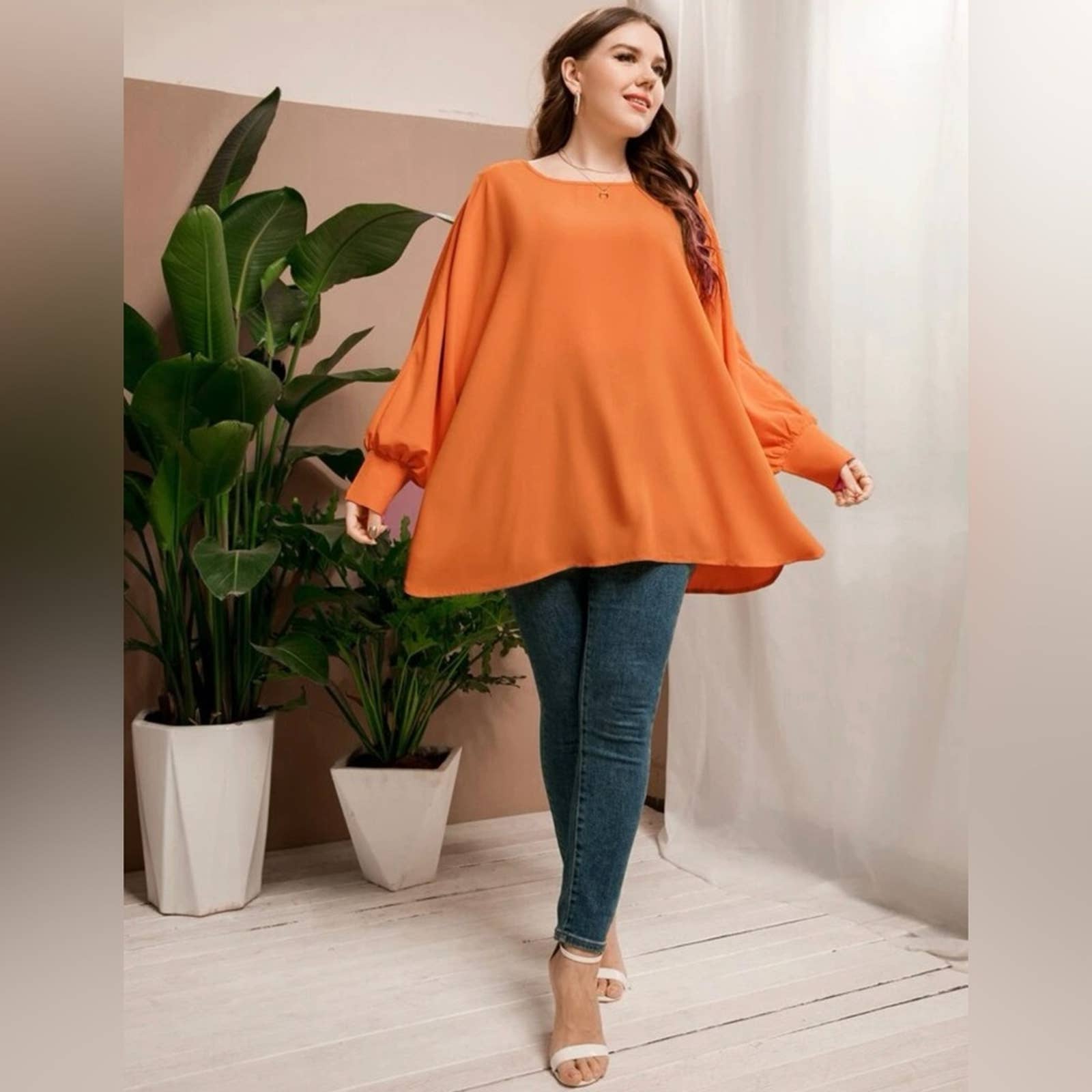 Plus Solid Batwing Sleeve Blouse - Passion of Essence Boutique