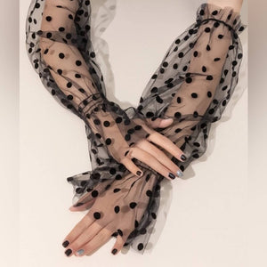 Black Polka Dot Print Mesh Arm Pull Up Arm Sleeves Glove - Passion of Essence Boutique